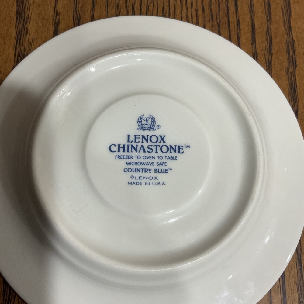 Lenox Chinastone White Saucer with Blue Floral Scroll Border - Picture 3 of 3